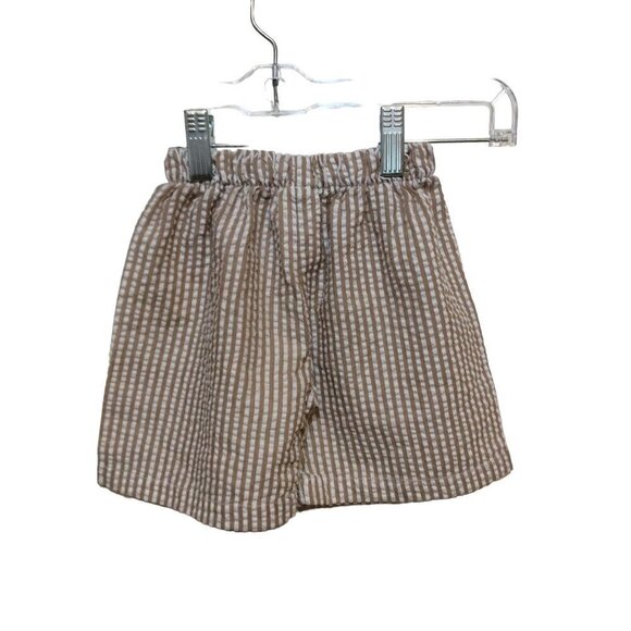 Smocking Dog Girl Striped Elastic Waist Short Size 3 Beige Cotton - Picture 1 of 4
